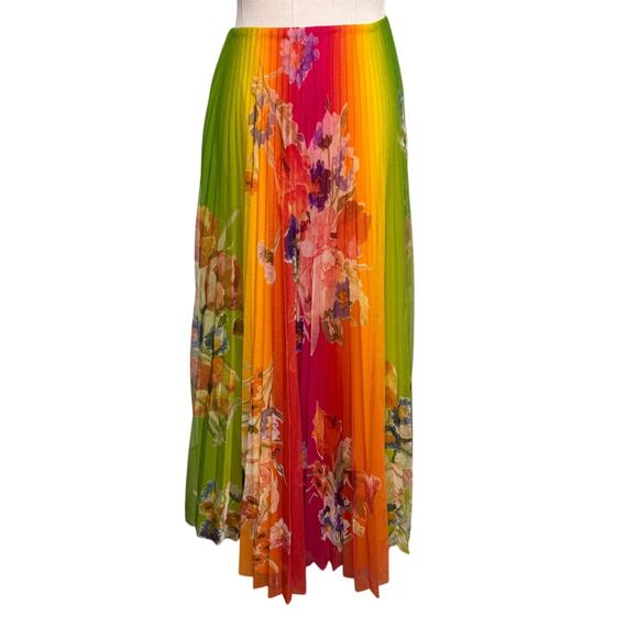 Ralph Lauren Collection Trivelas Floral Pleated Skirt rainbow midi Size 12 - Picture 7 of 12